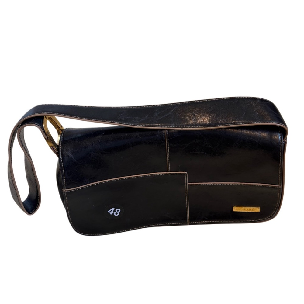 Strada Black Leather Shoulder Bag w/ Brass Hardware!